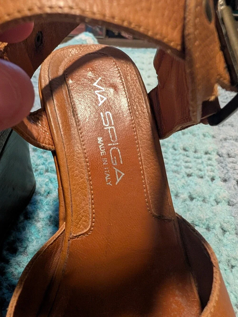 Via Spiga Leather Tan Buckle Sandal Wedges  Women Size 8